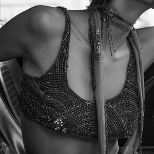 NWT ZARA BEADED SEQUIN BANDEAU TOP